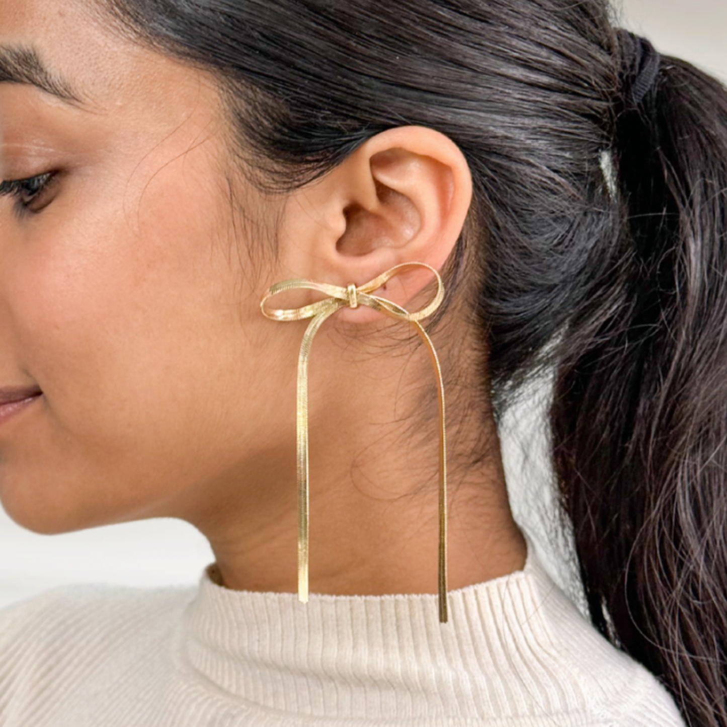 Pookie Bow Gold Metal Earrings