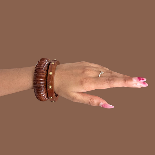 Linear wooden Bangle combo of 2