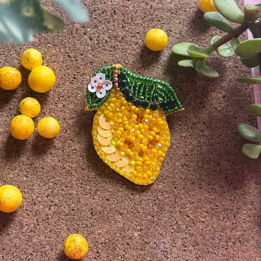 Lemon Handmade Beaded Brooch