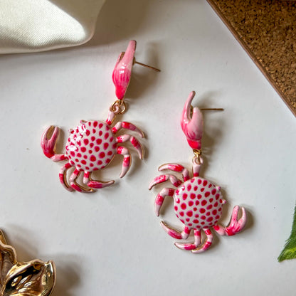 Coral Crab Statement Earrings