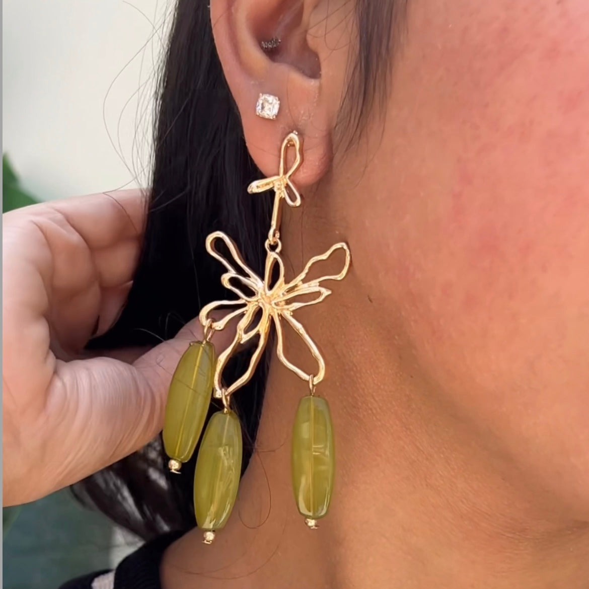 Olive Bloom Statement Earrings