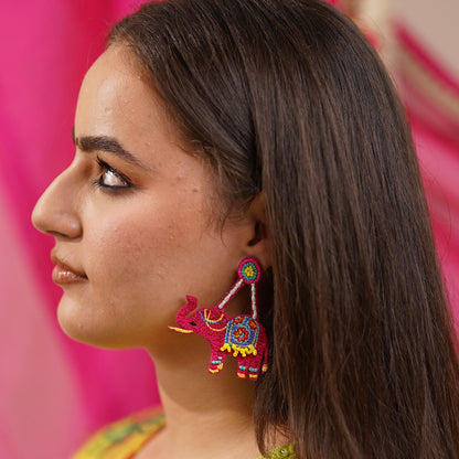 Gaj Gamini Pink Handmade Beaded Earrings