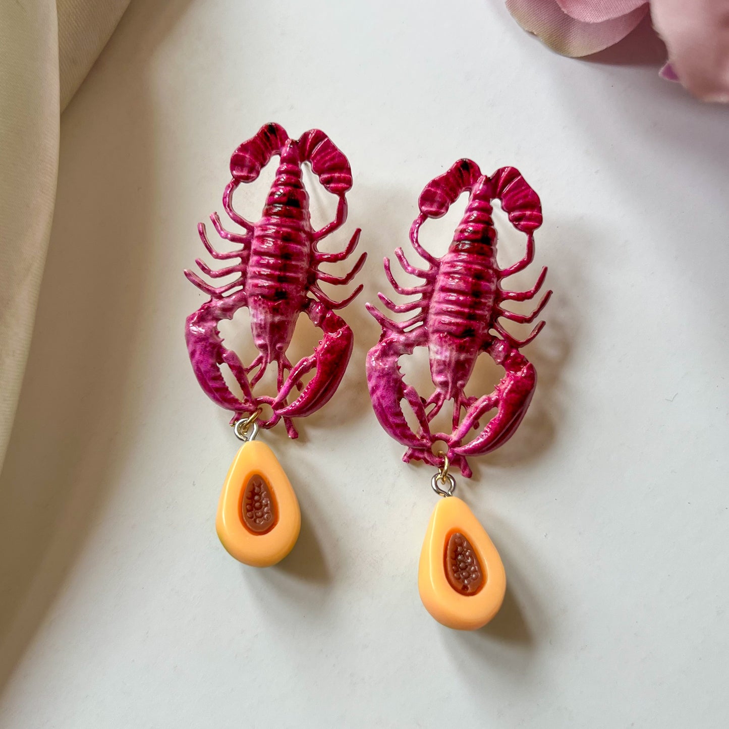 Lobster & Papaya Drop Earrings