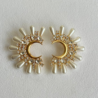 Celeste Crescent Pearl & Rhinestone Metal Studs