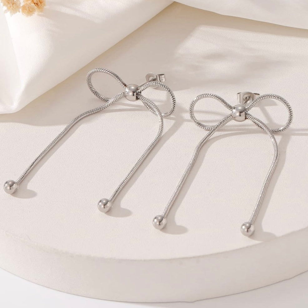 Pookie Bow Silver Earrings