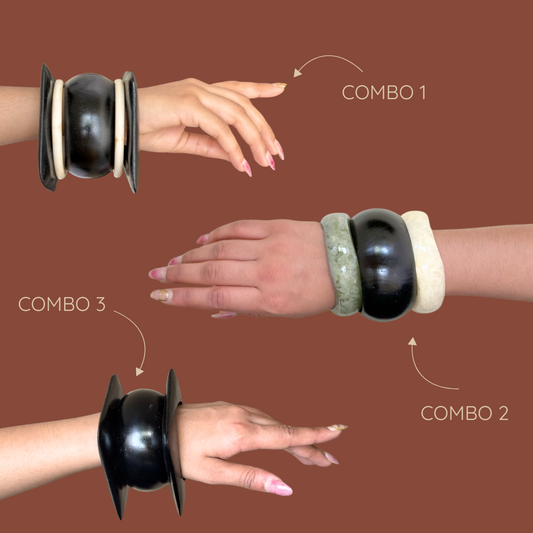 Earthly Black Wooden Bangle Combo
