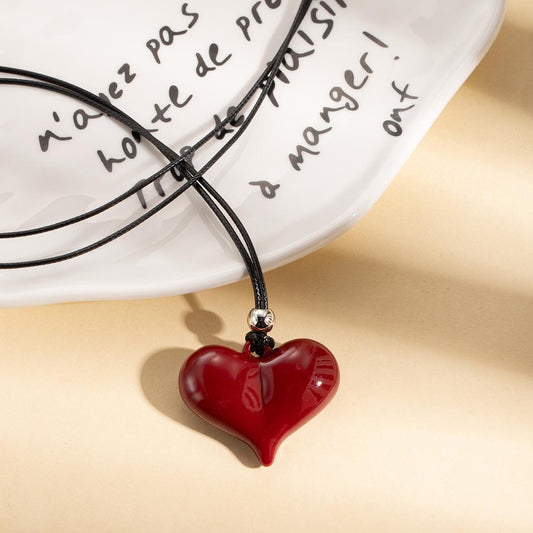 Red Glossy Heart Necklace