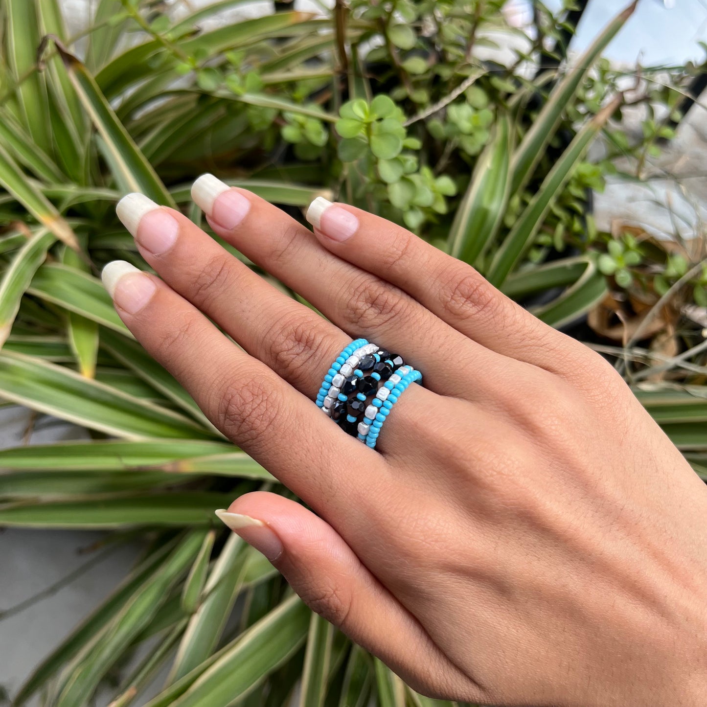 Blue Multi Spiral Beaded Ring