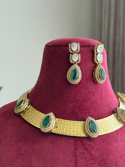 Jodha Emerald Handcrafted Brass Set