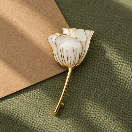 White Tulip Enamel Brooch