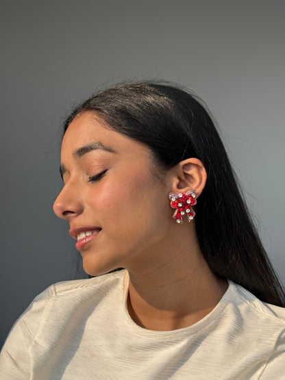 Shanaya Red Bow Studs