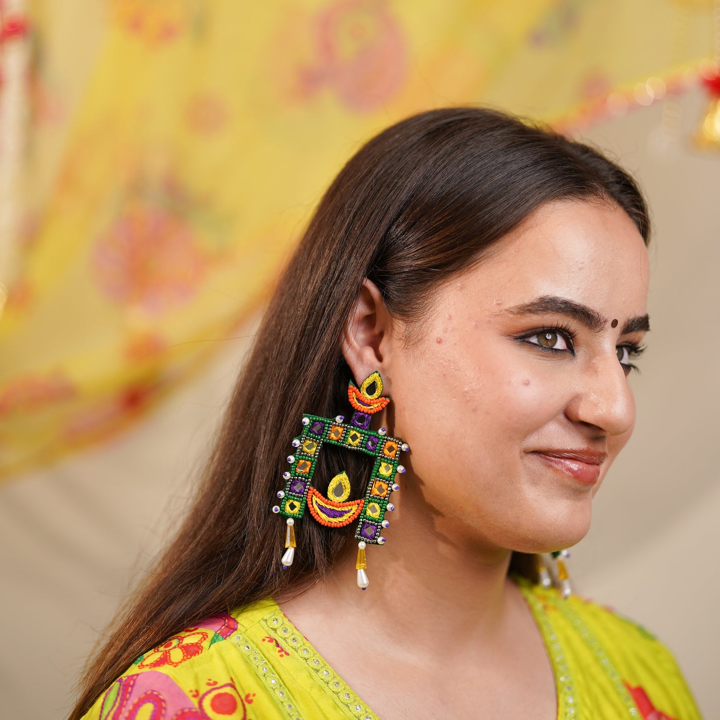 Angna Jarokha Diya Handmade Beaded Earrings Pre Order