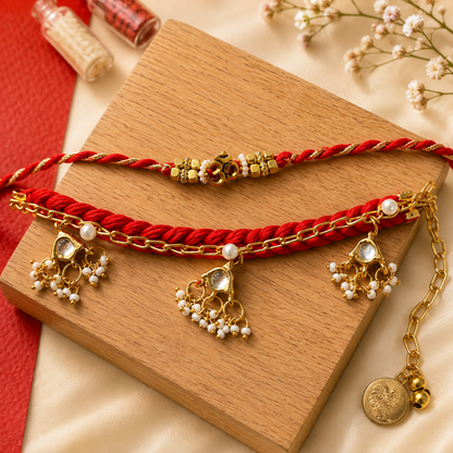 Om Bhai-Bhabhi Rakhi & Lumba Set