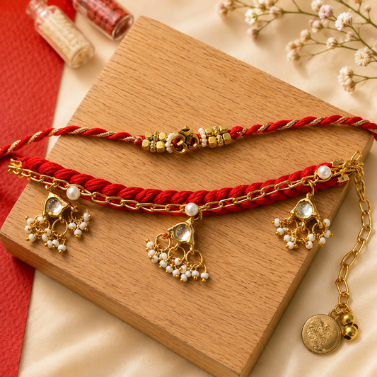 Om Bhai-Bhabhi Rakhi & Lumba Set