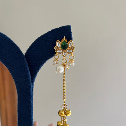 Emerald Lotus Long Chain Earrings