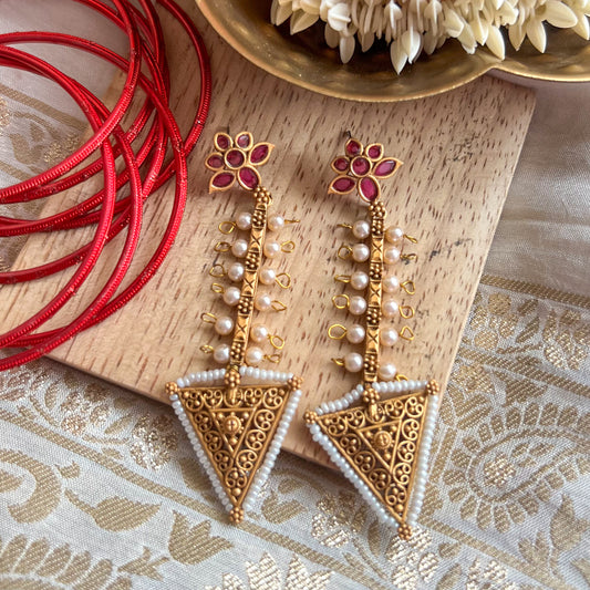 Kaamna Red Temple Earrings