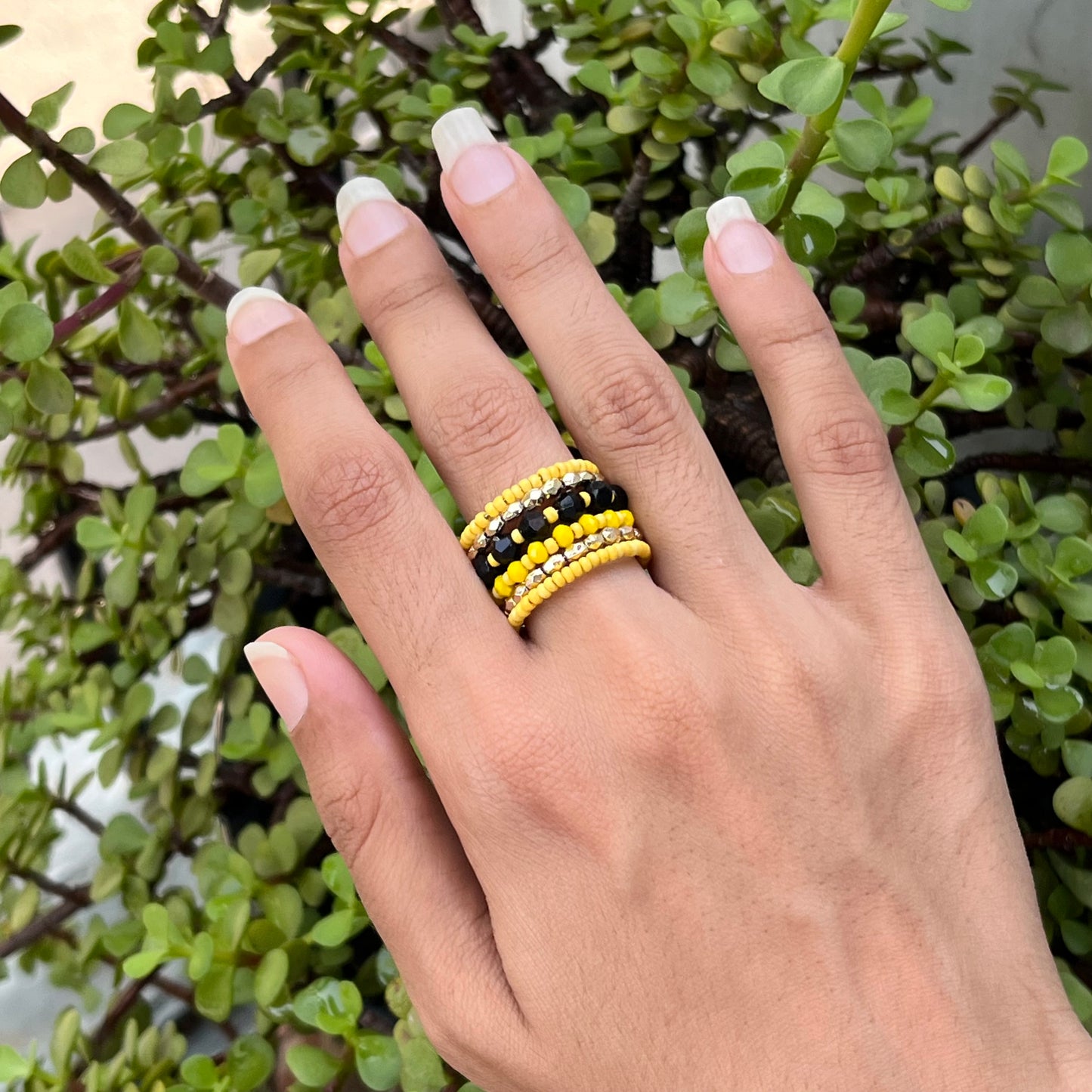 Yellow Multi Spiral Beaded Ring