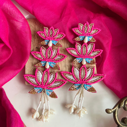 Laxmi Lotus Pink Handmade Beaded Earrings