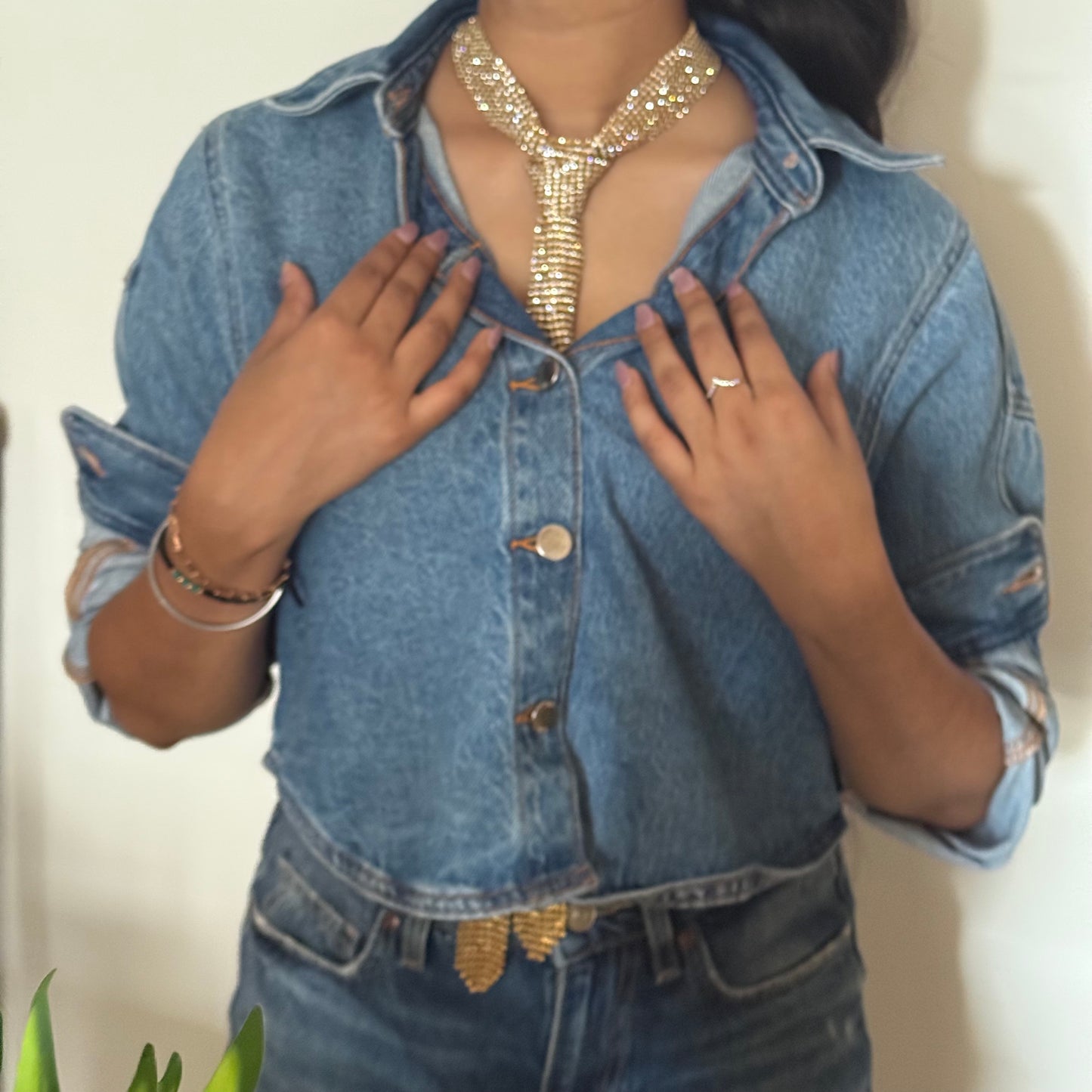 Golden Tie Rhinestone Necklace