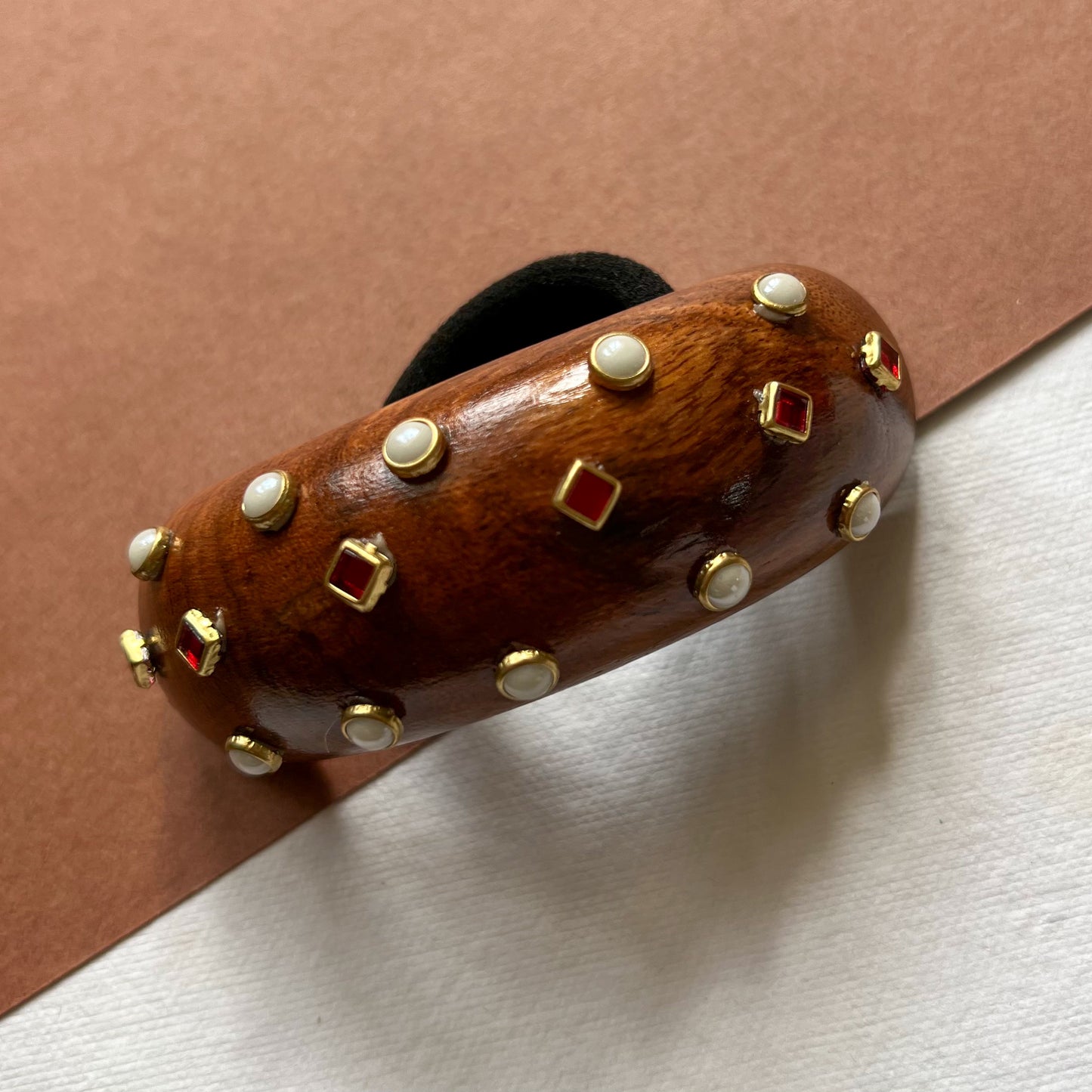 Studded Wooden Hair Tie