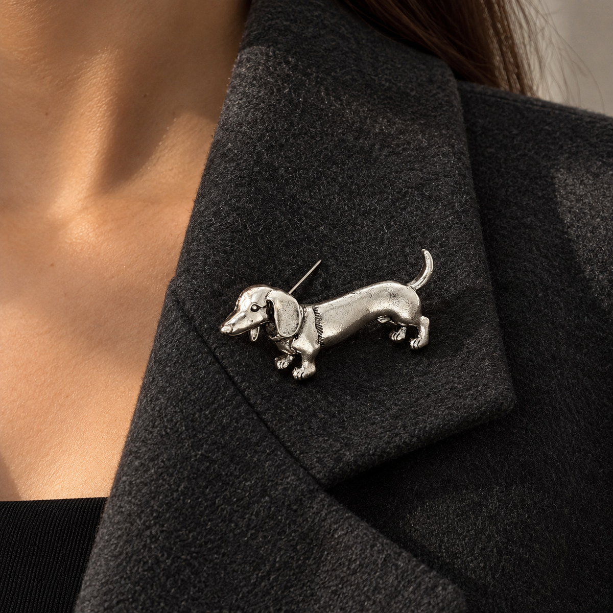 Silver Dog Brooch