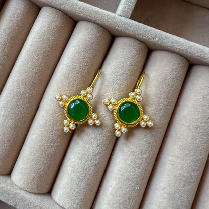 Emerald Pearl Drop Earrings