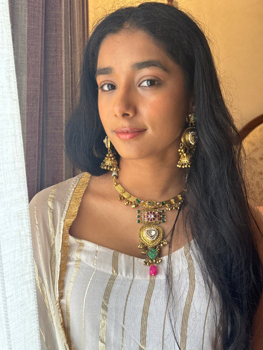 Dilbara Multicolour Brass Necklace Set