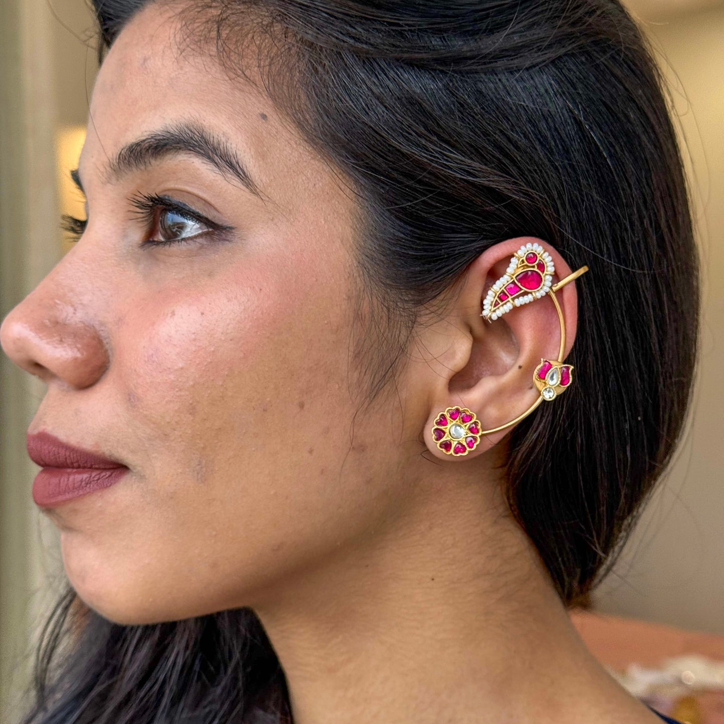 Phoolkari Kundan Ear Cuffs