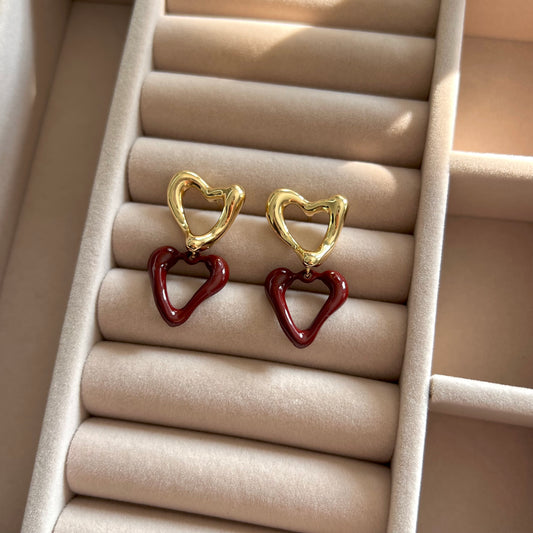 Double Heart Drop Earrings