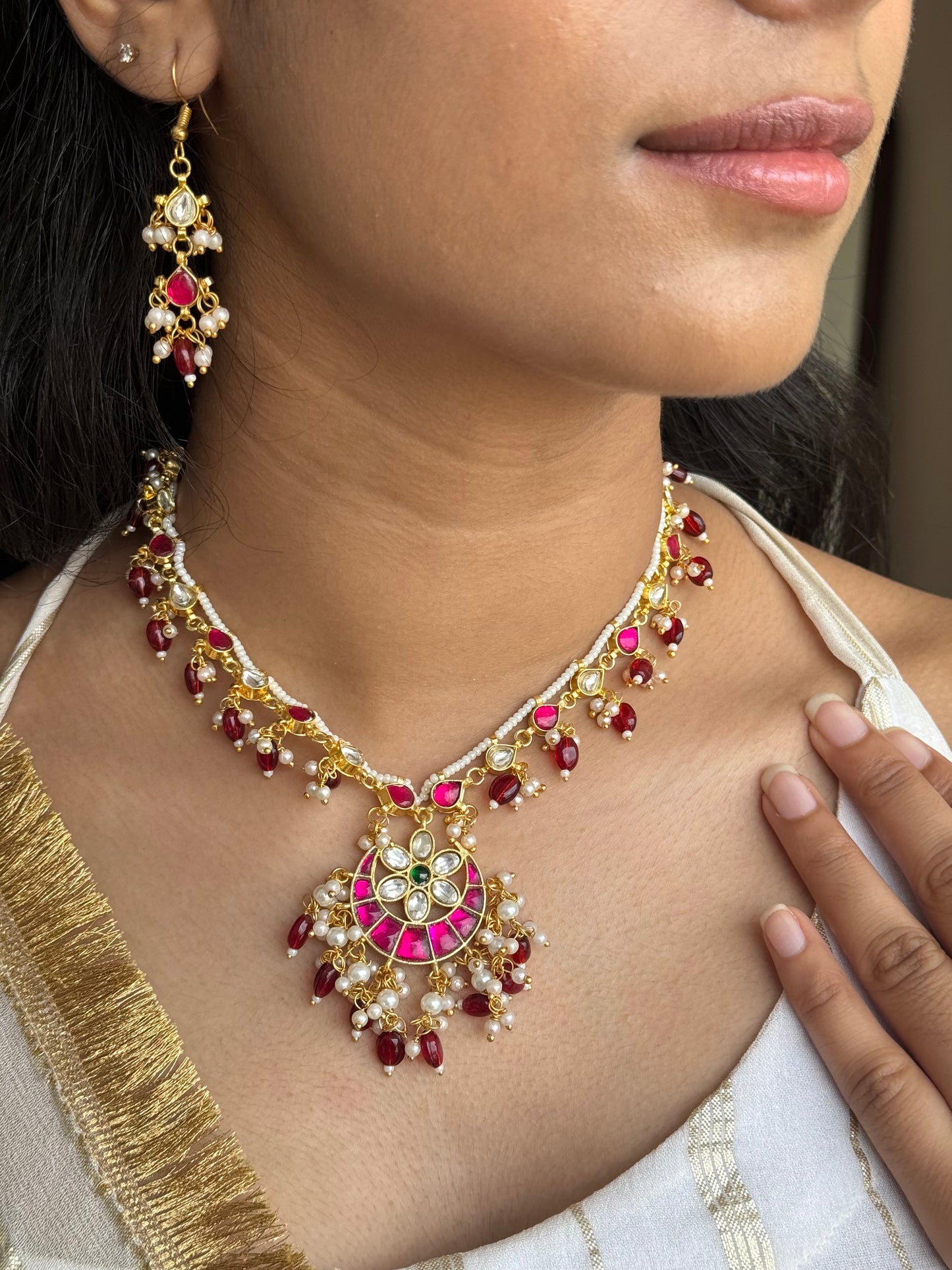 Begum Ruby Kundan Pearl Necklace Set