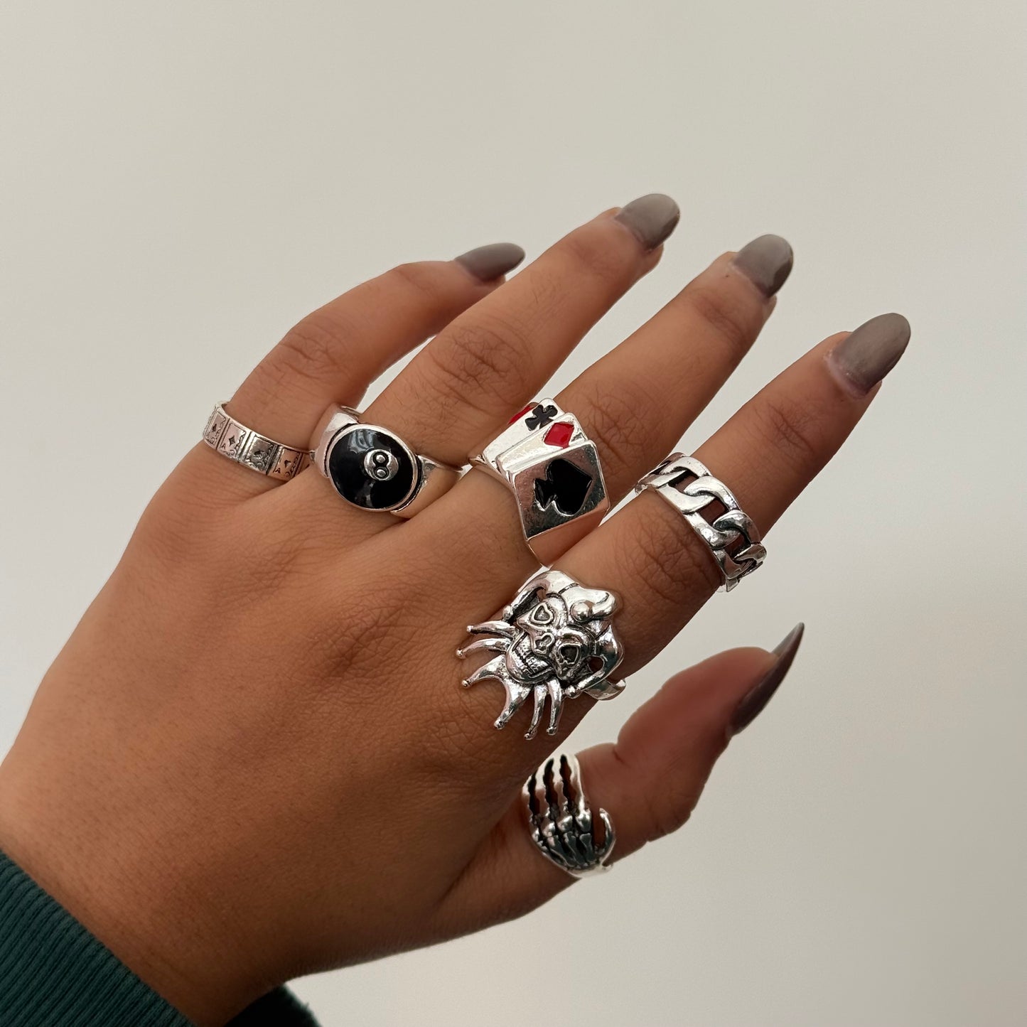 Gambler Antique Silver Ring Set of 6