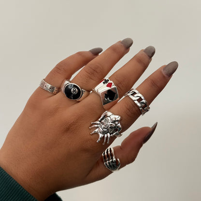 Gambler Antique Silver Ring Set of 6