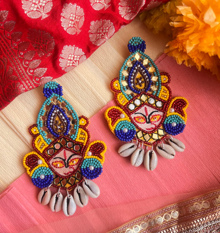 Multicolor - Hand Embroidered Fabart Beadwork Earrings by Rangila Dhaga main image 1