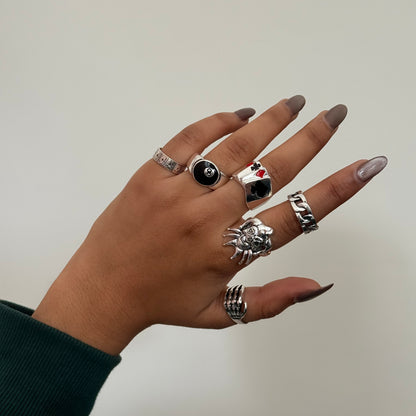 Gambler Antique Silver Ring Set of 6