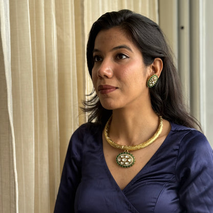 Juhi Emerald Moissanite Necklace Set