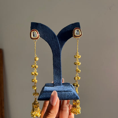 Kundan Meenakari Long Chain Earrings