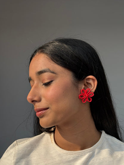 Bebo Red Flower Stud