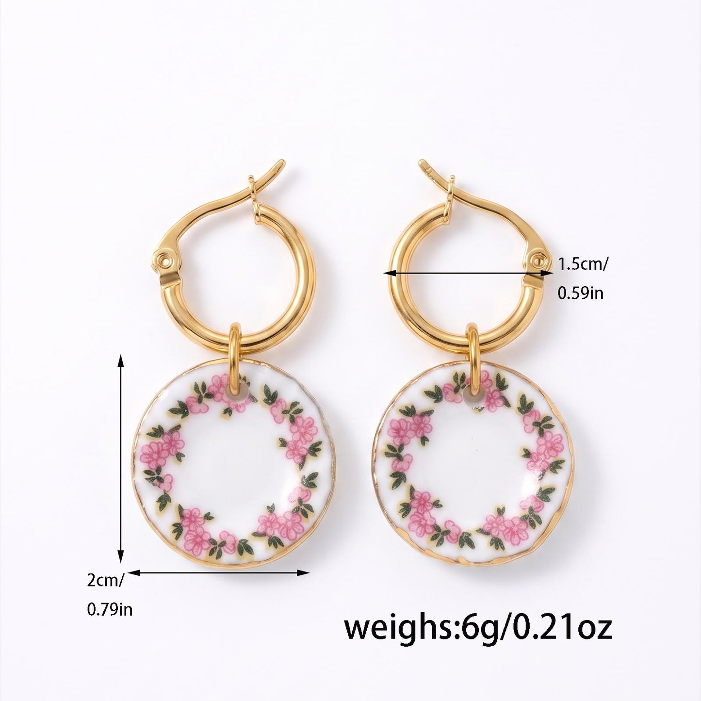 Floral Porcelain Hoop Earrings