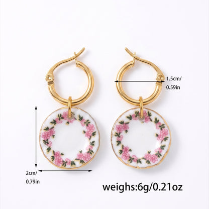 Floral Porcelain Hoop Earrings