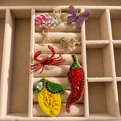 Metal & Beaded Brooch Combo of 6