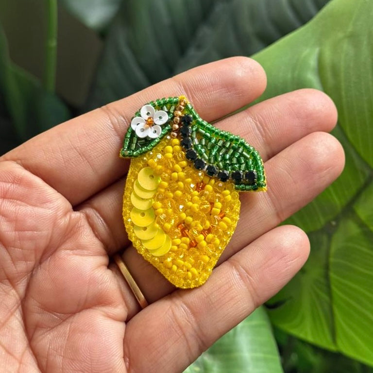 Lemon Handmade Beaded Brooch