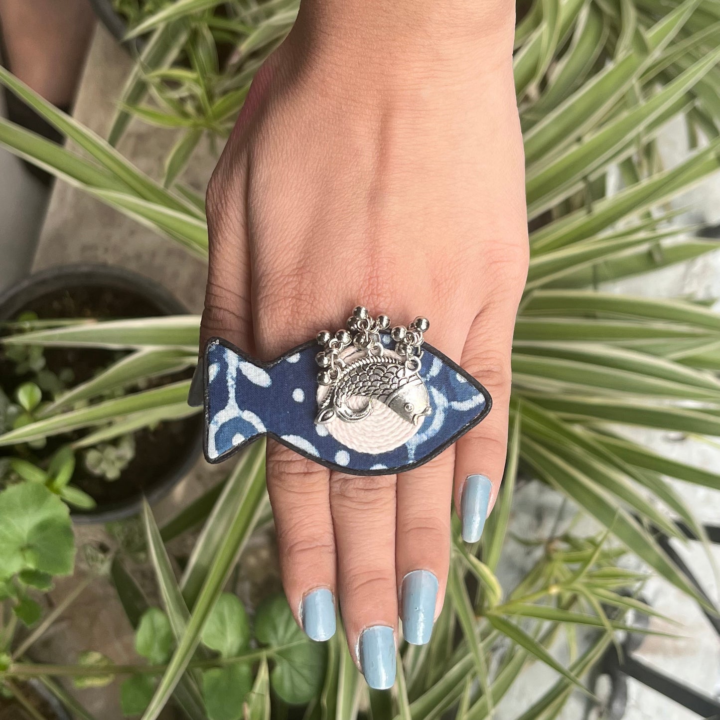 Fish Fabric Ring(blue and white)