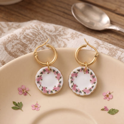 Floral Porcelain Hoop Earrings
