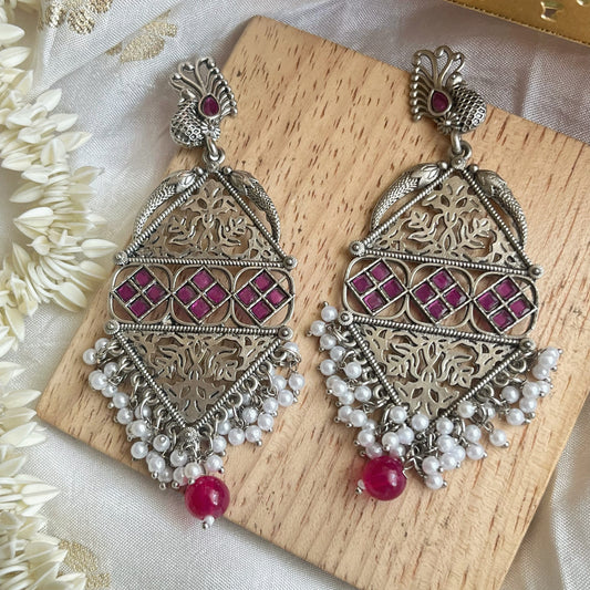 Anokhi Red Silver Temple Earrings