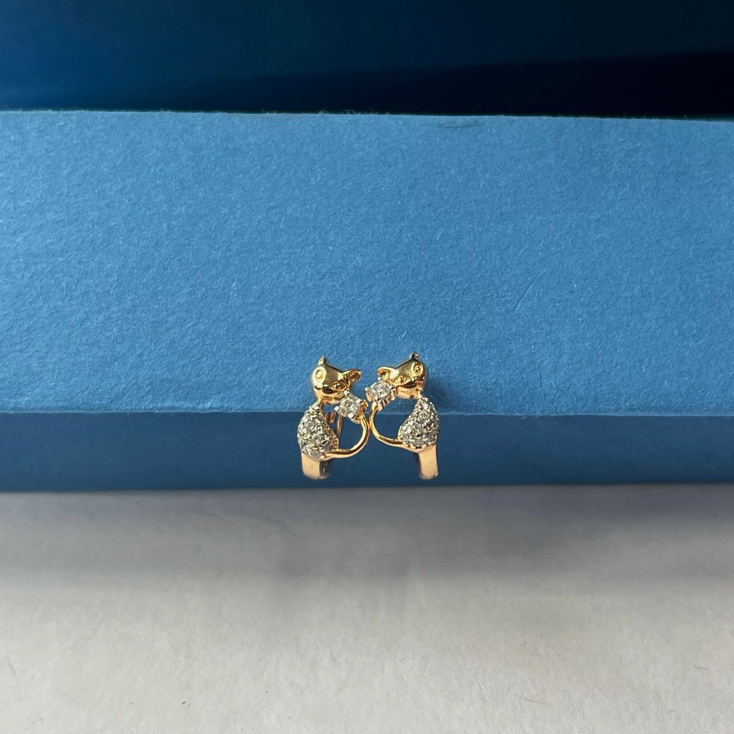 Cat Shaped Gold Plated Cubic Zirconia Earrings