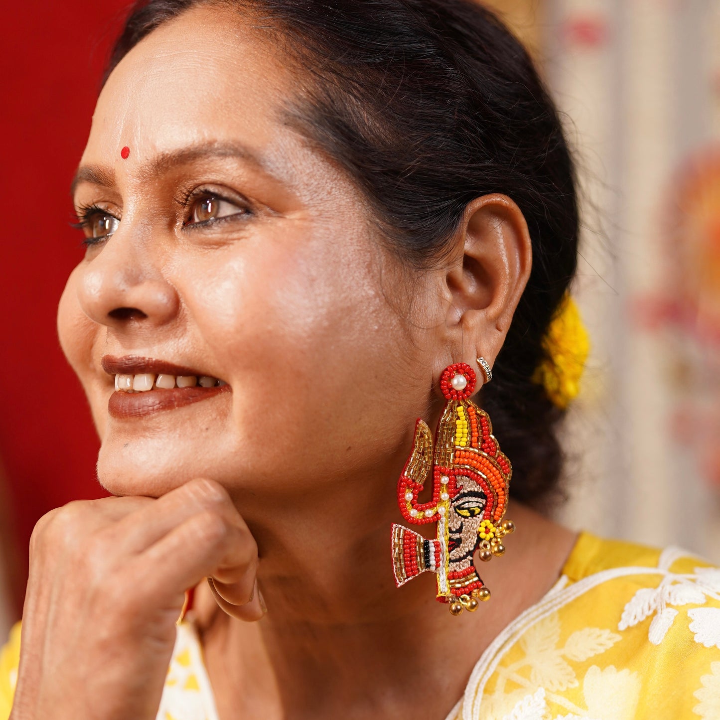 Aadya Durga Red Handmade Beaded Earrings