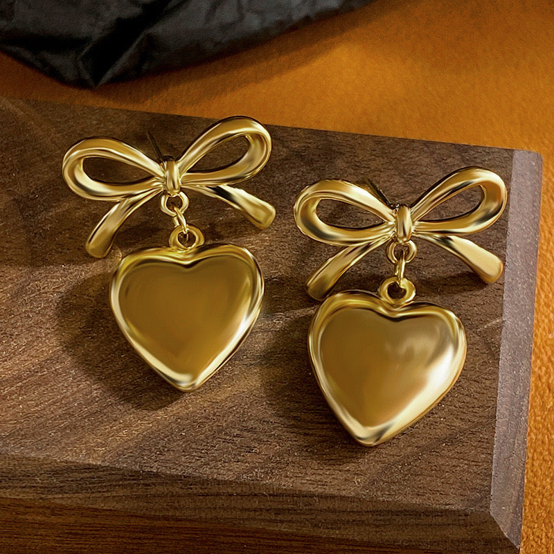 Bow-Heart Alloy Drop Earring