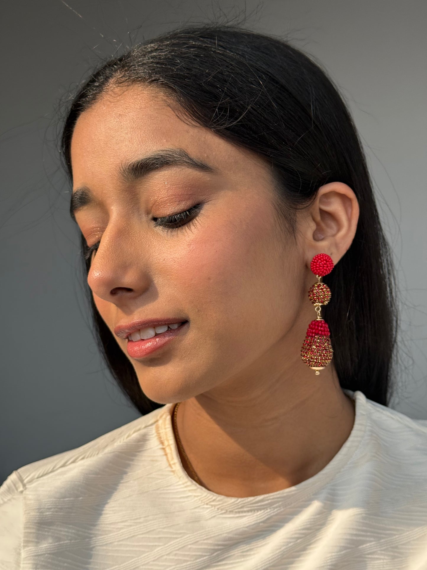 Zeenat Red Drop Party Wear Earrings