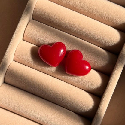 Glossy Heart Red Stud Earrings