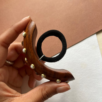 Studded Wooden Hair Tie